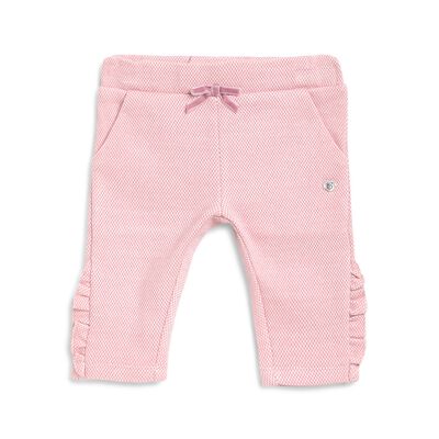 Jacquard Jersey Pink Long Trouser with Ruffle